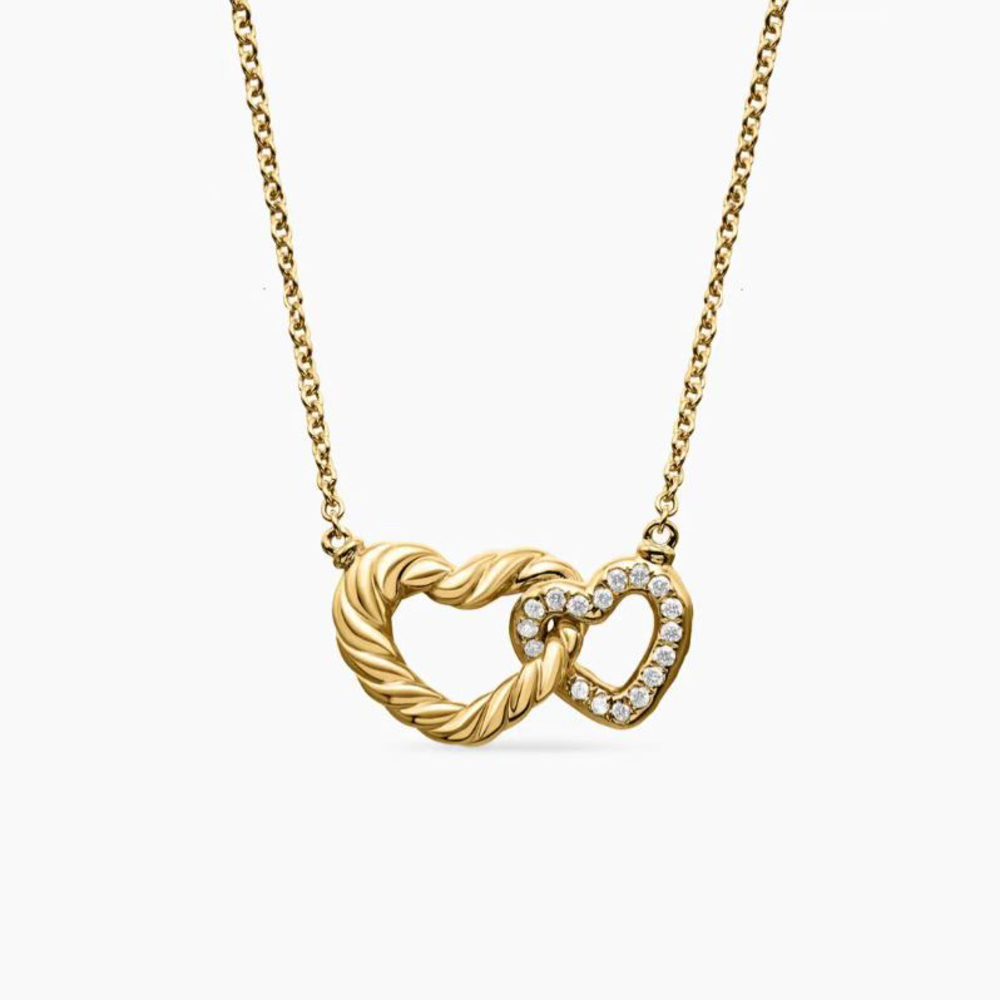 David Yurman Gold Double Heart Diamond Necklace